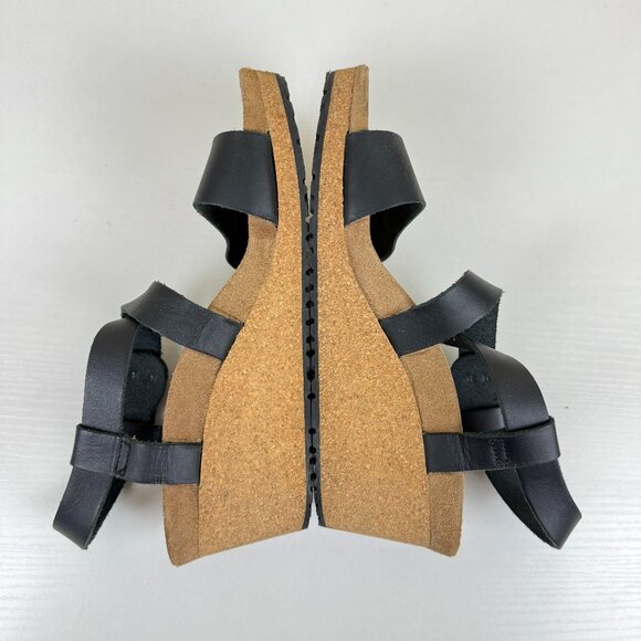EUC Papillio Birkenstock Black Leather Wedge Sandals - Picture 7 of 11
